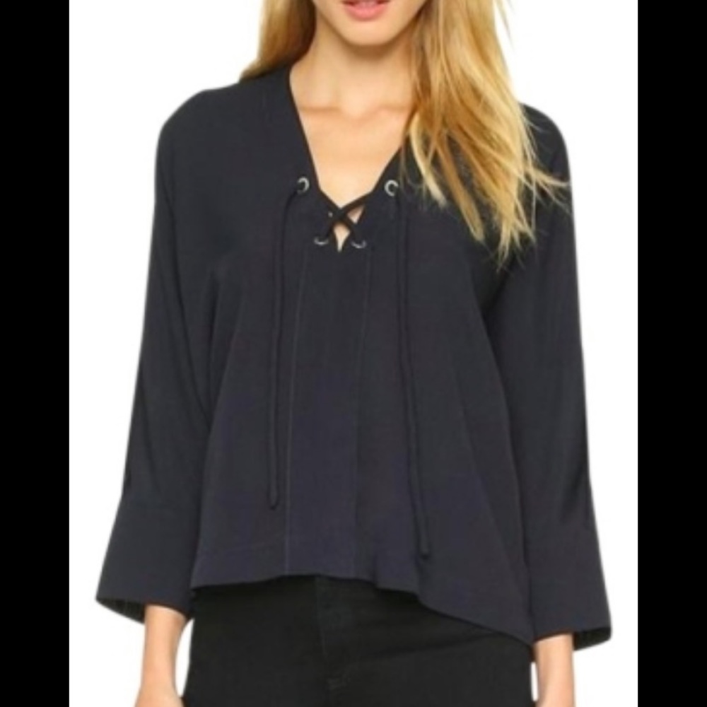 IRO navy Ali’s lace-up blouse Sz34/US 2 - Picture 3 of 8